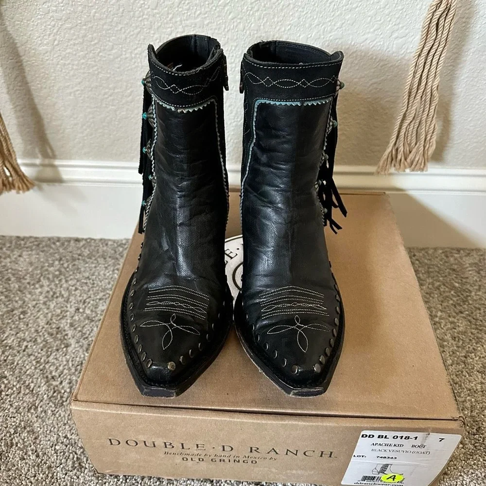 Double D ranch x Old Gringo Black and turquoise fringe cowboy boots - Picture 6 of 12